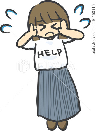 Illustration of a woman who is anxious or in a difficult situation Illustration of a woman who is anxious or in a difficult situation 116460316