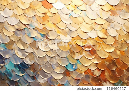 Abstract background paint banner) Gold, brown and teal fish scale pattern. AI generated image 116460617