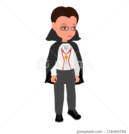 Flat Vector Illustration of Kid Boy Wearing a Dracula Halloween Costume, Cartoon Character Set For Animation, Various Views, Poses and Gestures. Item 4 116460790