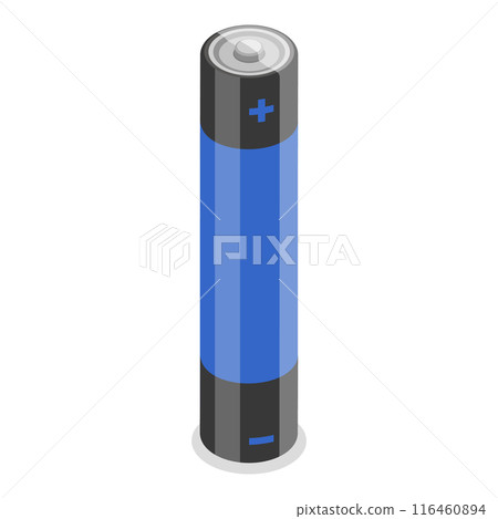 3D Isometric Flat Illustration of Battery Set, Alkaline Batteries Dfferent Size. Item 4 116460894