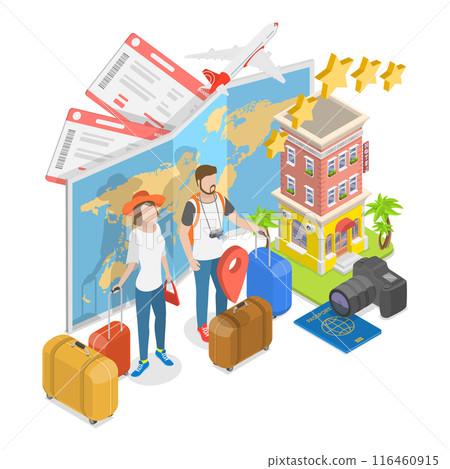3D Isometric Flat Illustration of World Traveling, Summer Vacations. Item 1 3D Isometric Flat Illustration of World Traveling, Summer Vacations. Item 1 116460915