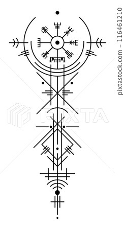 Magic ancient viking art deco, Vegvisir magic navigation compass ancient. The Vikings used many symbols in accordance to Norse mythology, widely used in Viking society. Logo icon Wiccan esoteric sign 116461210