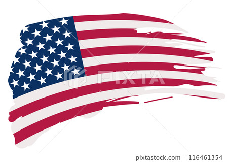 Textured brush paint in the colors of the American flag, isolated on a transparent background. Made in USA label. Vector illustration 116461354