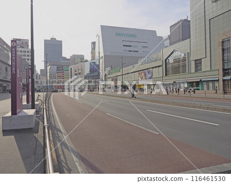 Road view in front of Shinjuku Station. Station building. Road view in front of Shinjuku Station. Station building. 116461530