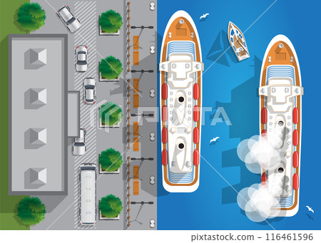 Seaport. View from above. Vector illustration. 116461596