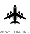 Top view airplane silhouette on white background. Airplane icon sign vector illustration design. 116461635