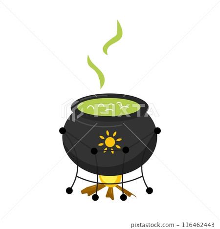 Witch's Poison Cauldron. Scary Devil's Cauldron Halloween Decoration. Vector illustration Witch's Poison Cauldron. Scary Devil's Cauldron Halloween Decoration. Vector illustration 116462443