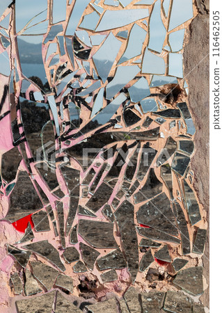 Detail of graffiti and mirror mosaic, Spain 116462505