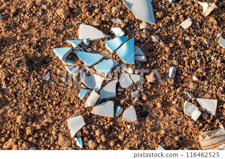 Pieces of broken ceramic tiles, Lanzarote, Spain 116462525