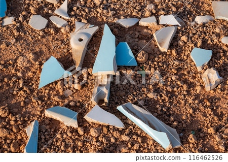 Pieces of broken ceramic tiles, Lanzarote, Spain Pieces of broken ceramic tiles, Lanzarote, Spain 116462526