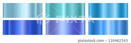A set of blue metallic glossy gradients on a white background Texture of a smooth metal surface. 116462543
