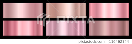 A set of pink metallic glossy gradients on a black background Texture of a smooth metal surface. 116462544