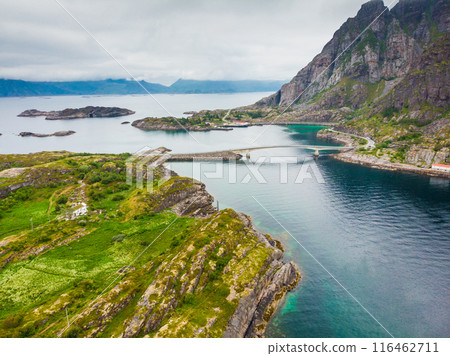 Aerial view. Lofoten islands landscape, Norway Aerial view. Lofoten islands landscape, Norway 116462711
