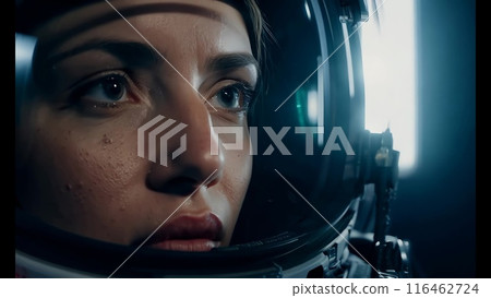 Brave astronaut sits in a spaceship while orbiting around the earth. Brave astronaut sits in a spaceship while orbiting around the earth. 116462724