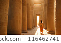 Beautiful woman in traditional Egyptian clothing in an ancient Egyptian temple. 116462741