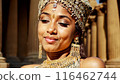 Beautiful woman in traditional Egyptian clothing in an ancient Egyptian temple. 116462744