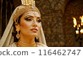 Beautiful woman in traditional Egyptian clothing in an ancient Egyptian temple. 116462747