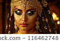 Beautiful woman in traditional Egyptian clothing in an ancient Egyptian temple. 116462748