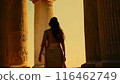 Beautiful woman in traditional Egyptian clothing in an ancient Egyptian temple. 116462749
