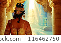 Beautiful woman in traditional Egyptian clothing in an ancient Egyptian temple. 116462750