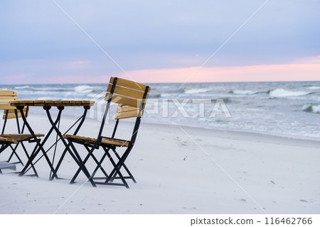 Relaxation place on sandy beach 116462766