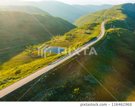 Road trough mountains Norway. Aerial view 116462968