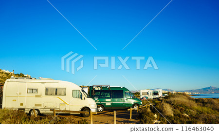 Camper cars on beach, camping on nature 116463040