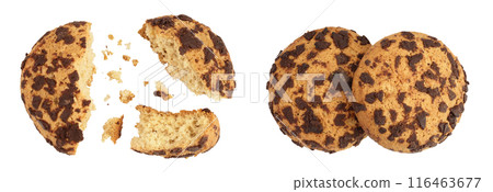oatmeal chocolate chip cookie isolated on white background. Top view. Flat lay 116463677
