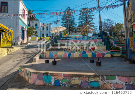 Colorful steps in Valparaiso, Chile 116463733