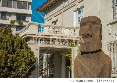 Moai statue in Vina del Mar, close to Valparaiso and Santiago in front of Fonck museum 116463745