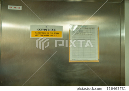 Coffin or freezer for deceased people on board of a cruise ship 116463781