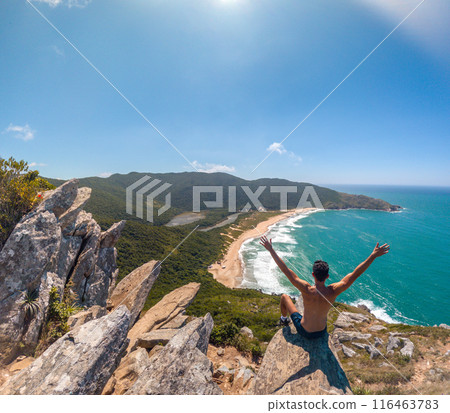 Happy guy in Florianopolis Trilha Lagoinha do Leste viewpoint 116463783