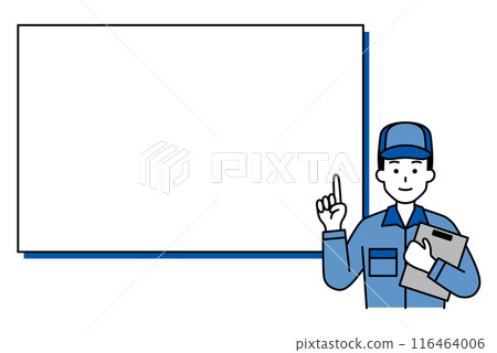 A man in work clothes explaining something in front of a whiteboard A man in work clothes explaining something in front of a whiteboard 116464006