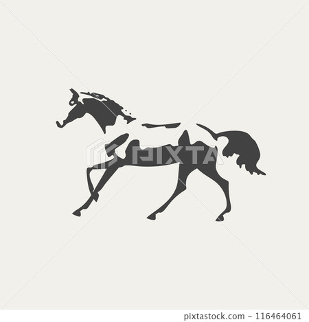 Cantering horse, black and white vector outline 116464061