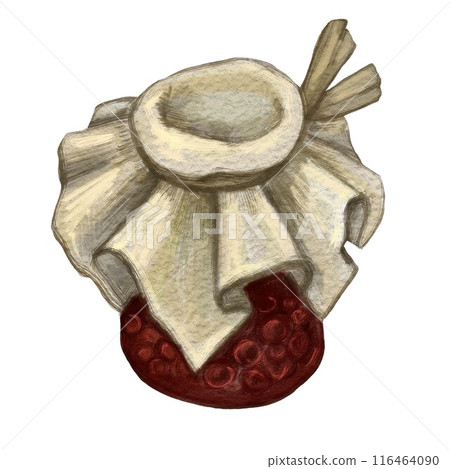 Jar full of crimson jam and covered with cloth. Can be used for food labels, menu, ceramic tableware, childrens goods. branding a bakery, cafe or restaurants. Also ideal for cooking blogs or websites. Jar full of crimson jam and covered with cloth. Can be used for food labels, menu, ceramic tableware, childrens goods. branding a bakery, cafe or restaurants. Also ideal for cooking blogs or websites. 116464090