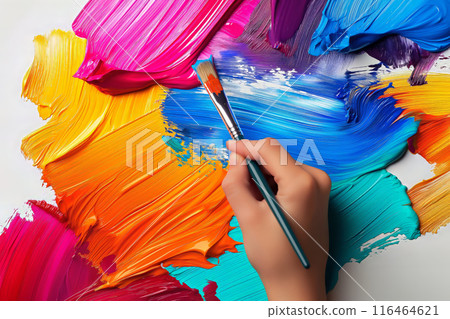 Hand Painting with Brush on Colorful Abstract Canvas 116464621