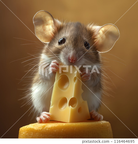 Mouse Enjoying Cheese in Close-Up Shot 116464695