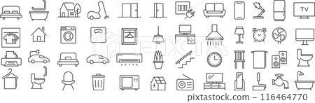 Monochrome line icon set about daily life 116464770