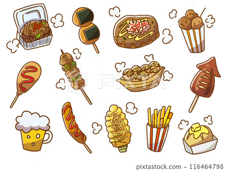 Summer festival, fair, and food stall set hand-drawn Summer festival, fair, and food stall set hand-drawn 116464798