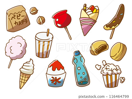 Summer festival, fair, and food stall sweets set hand-drawn Summer festival, fair, and food stall sweets set hand-drawn 116464799
