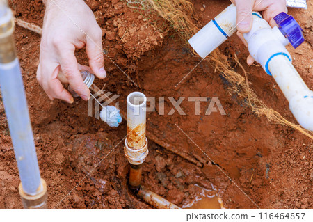 Water is being connected to water supply well system pumped to house Water is being connected to water supply well system pumped to house 116464857