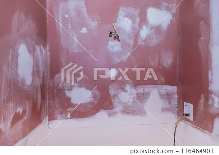 Repairing damaged walls in home by putting tying them 116464901