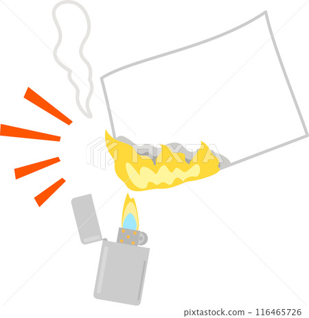 A piece of paper set on fire with a lighter 116465726