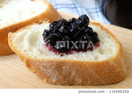 Baguette with blue perry jam Baguette with blue perry jam 116466268