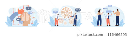 Manipulation set. Psychological control method. Domination exploitation, emotional abuse and control. Toxic relationship, propaganda, internet addiction idea. Flat vector illustration Manipulation set. Psychological control method. Domination exploitation, emotional abuse and control. Toxic relationship, propaganda, internet addiction idea. Flat vector illustration 116466293