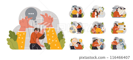 Manipulation. Psychological control method. Domination exploitation, emotional abuse and control. Toxic relationship, propaganda, internet addiction idea. Flat vector illustration Manipulation. Psychological control method. Domination exploitation, emotional abuse and control. Toxic relationship, propaganda, internet addiction idea. Flat vector illustration 116466407
