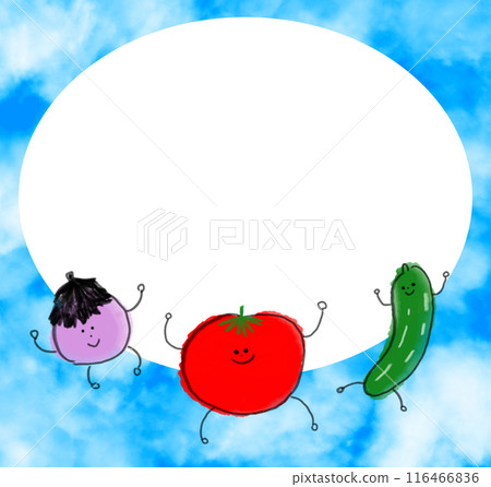 可愛的夏季蔬菜人物插圖（番茄、茄子、黃瓜） 116466836