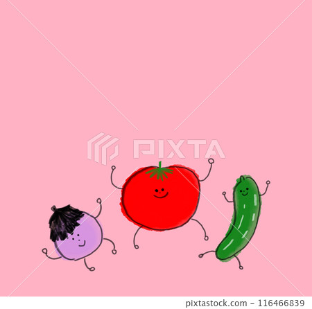 可愛的夏季蔬菜人物插圖（番茄、茄子、黃瓜） 116466839