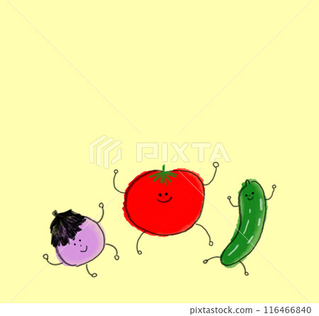 可愛的夏季蔬菜人物插圖（番茄、茄子、黃瓜） 116466840