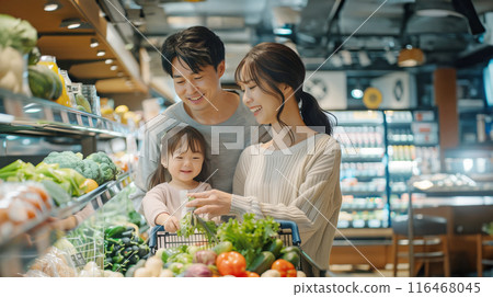家長和孩子在超市購物的 AI 圖像 家長和孩子在超市購物的 AI 圖像 116468045
